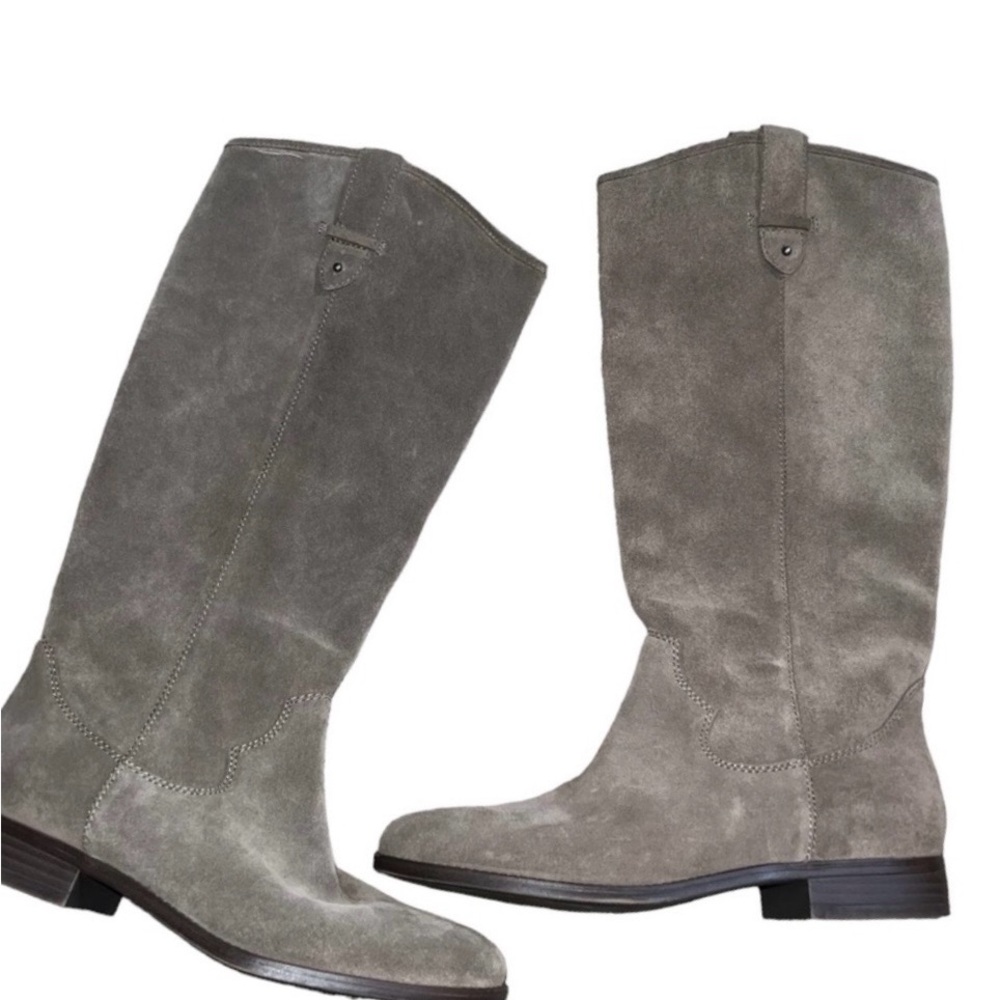 Frye & Co Tania Gray Tan Elephant Suede Knee-High Tall Riding Boots Women 10